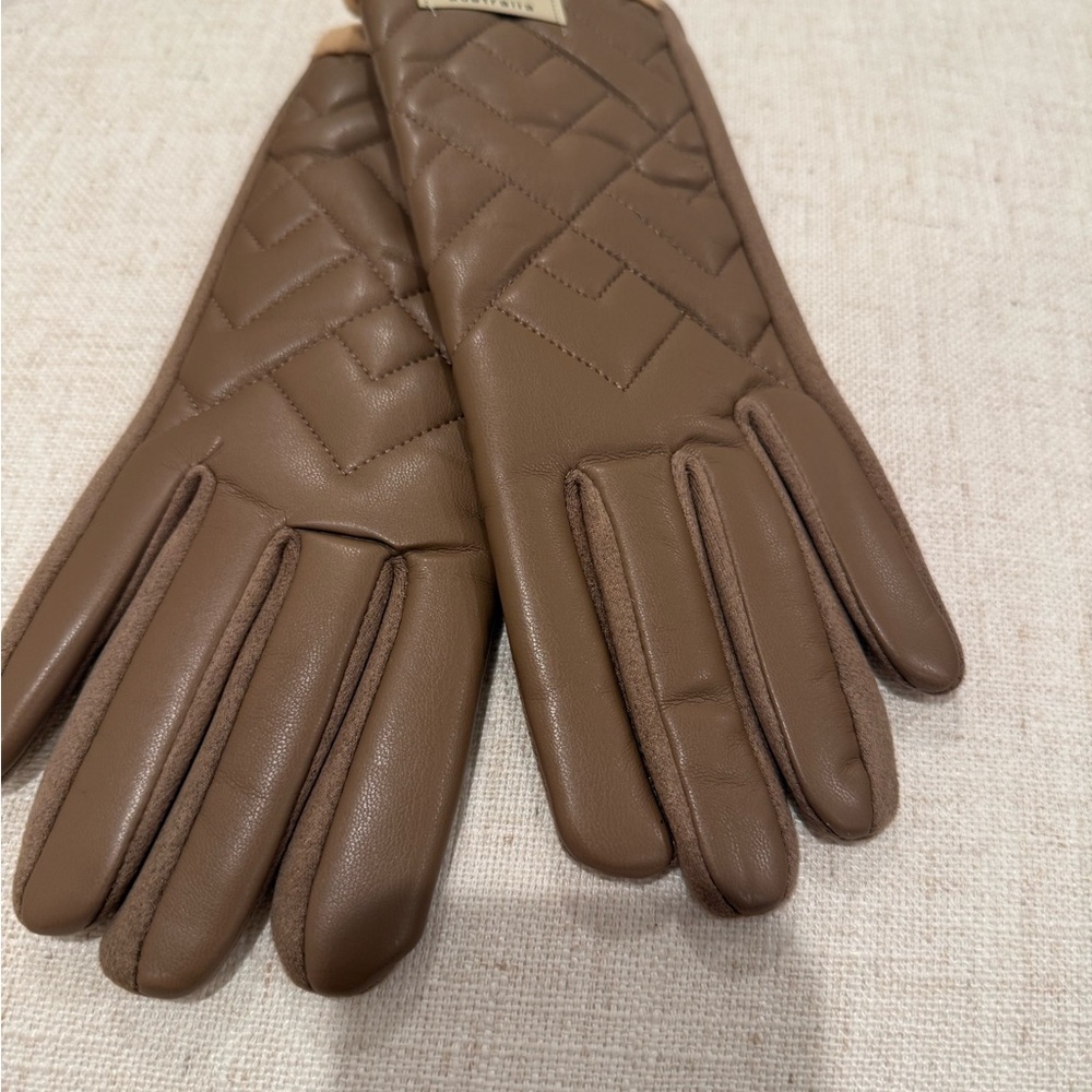 UGG Tan Quilted Leather Gloves
